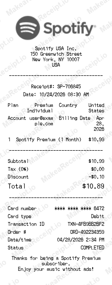 Spotify Receipt