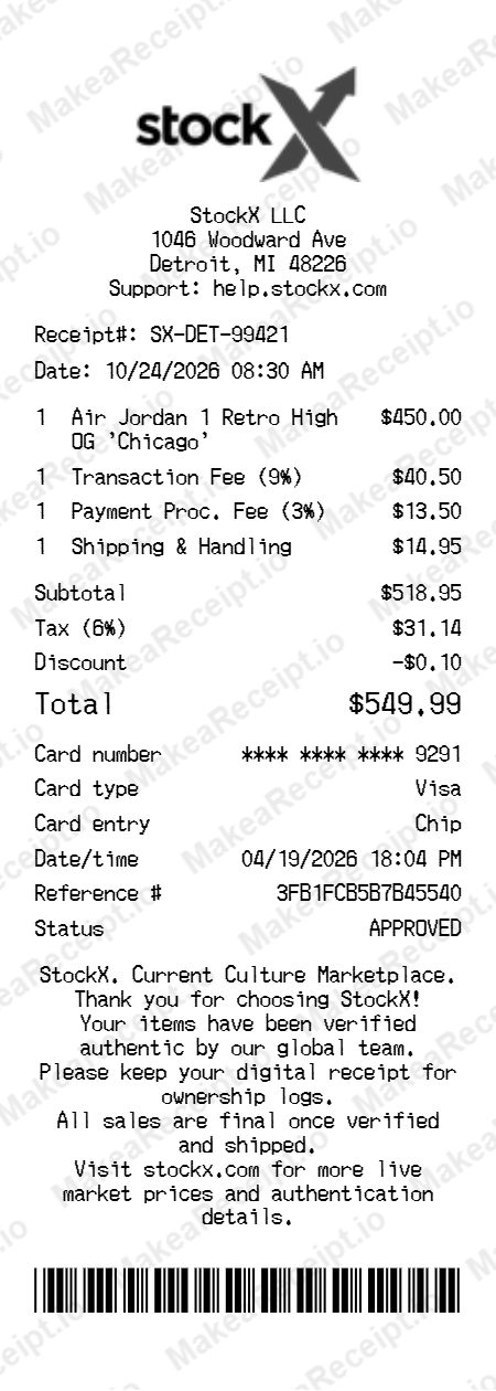 StockX Receipt