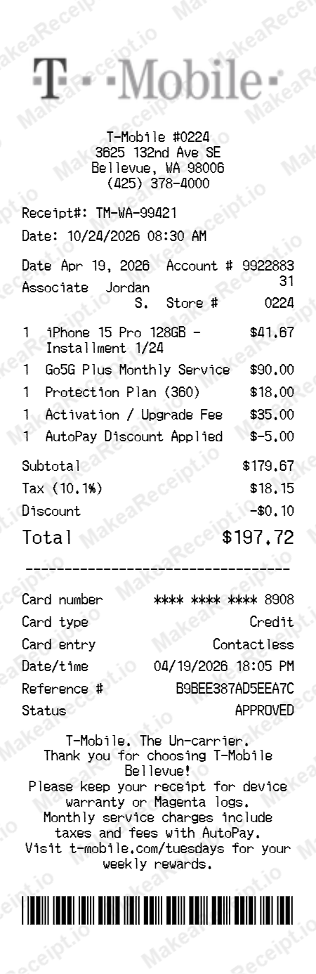 T-Mobile Receipt