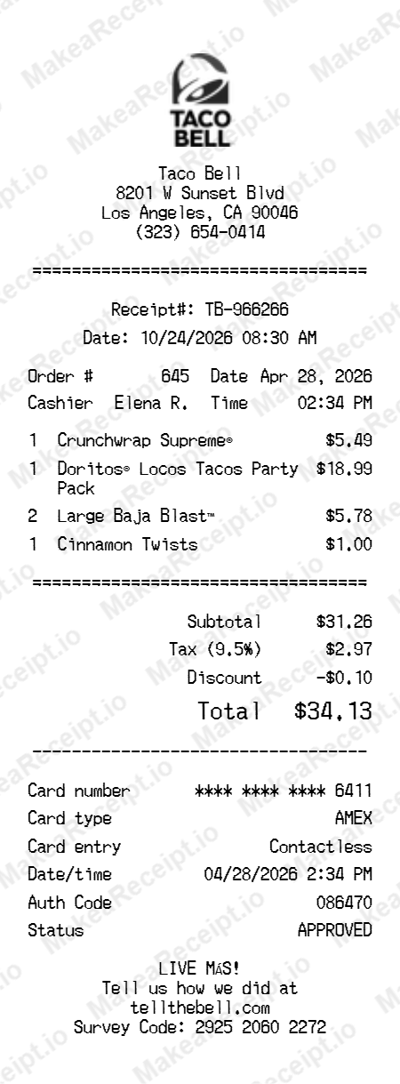 Taco Bell Receipt