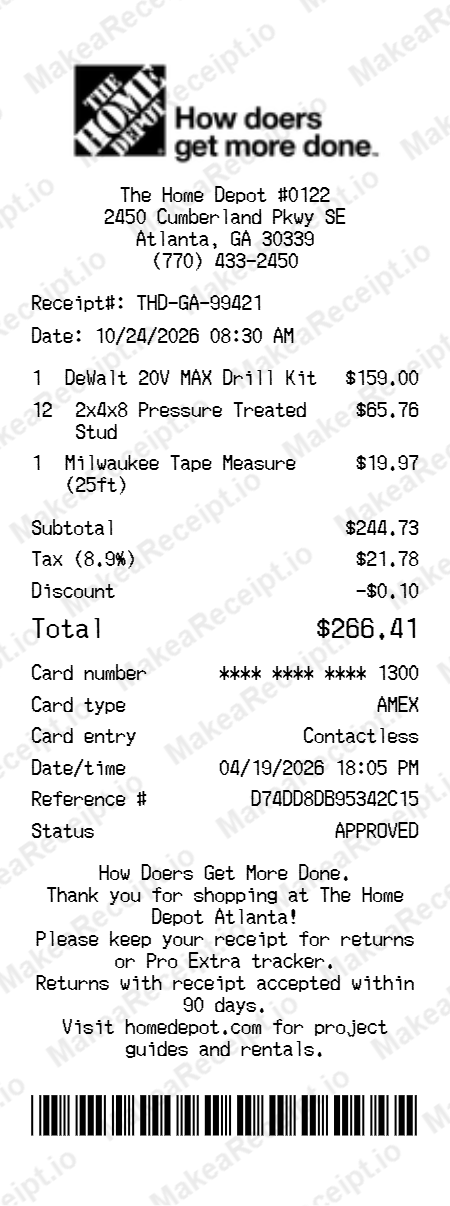 The Home Depot Receipt