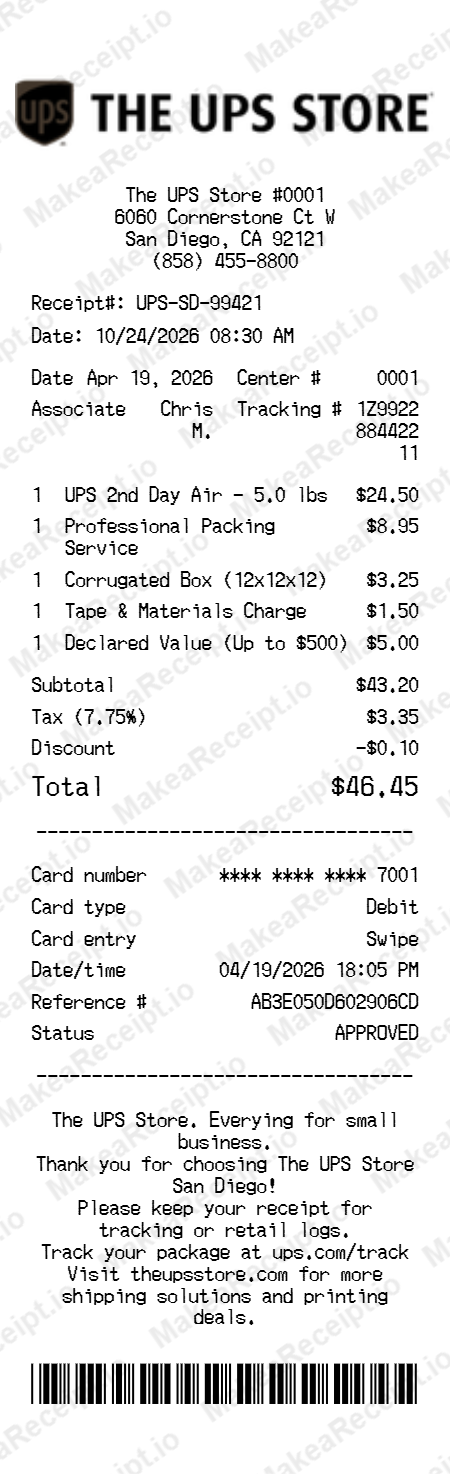 The UPS Store Receipt