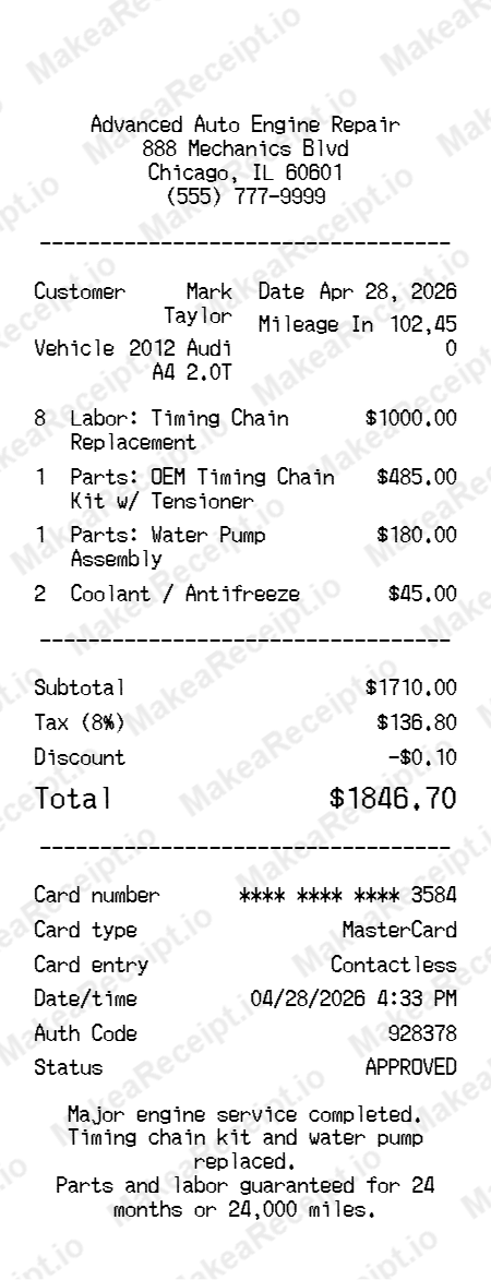 Timing Chain Receipt