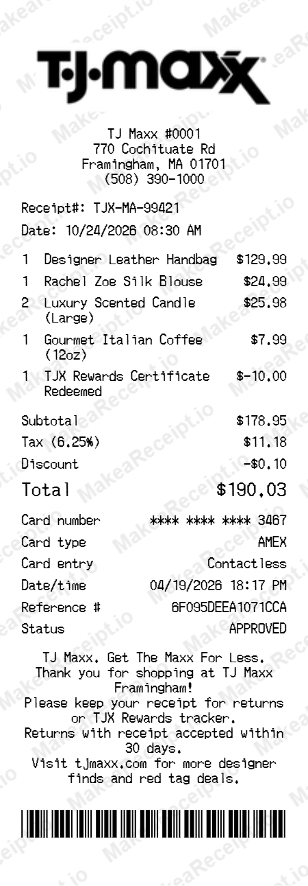 TJ Maxx Receipt