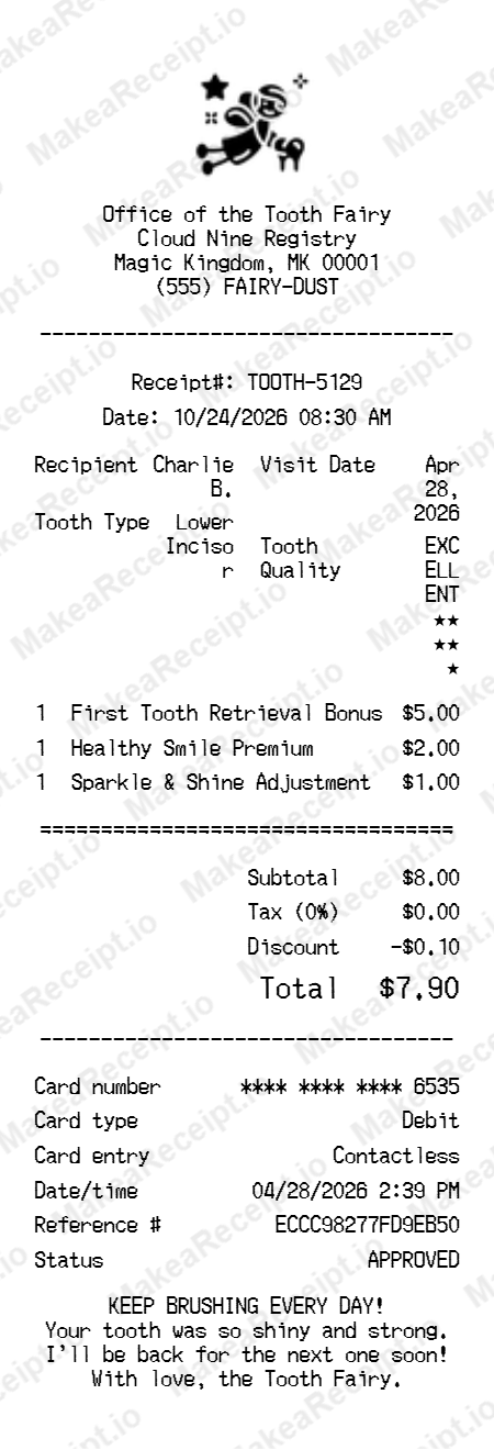 Tooth Fairy Receipt