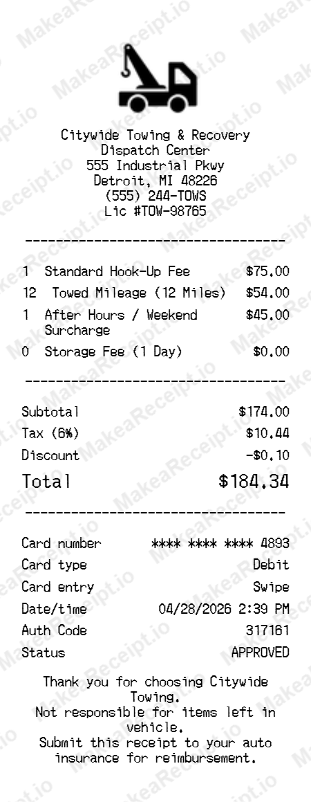 Towing Receipt