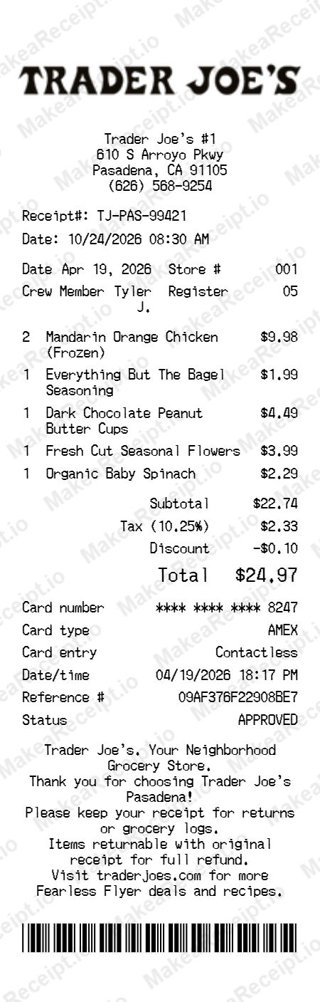 Trader Joes Receipt