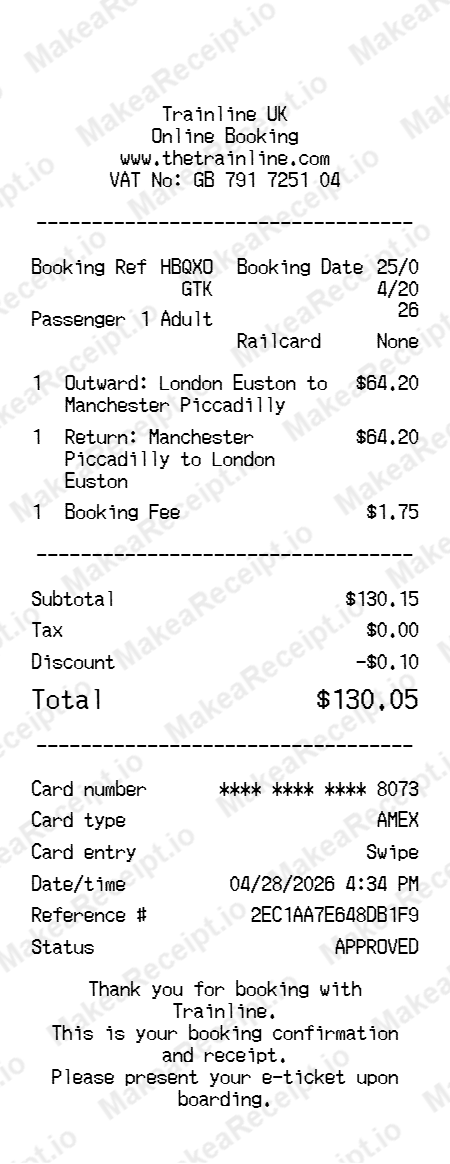 Trainline Receipt