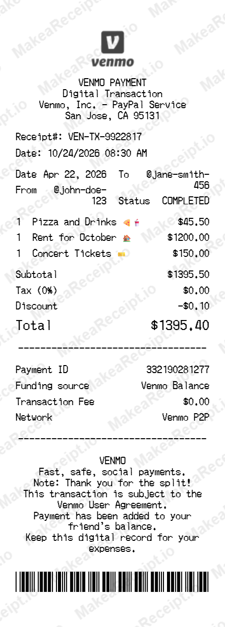 Venmo Receipt