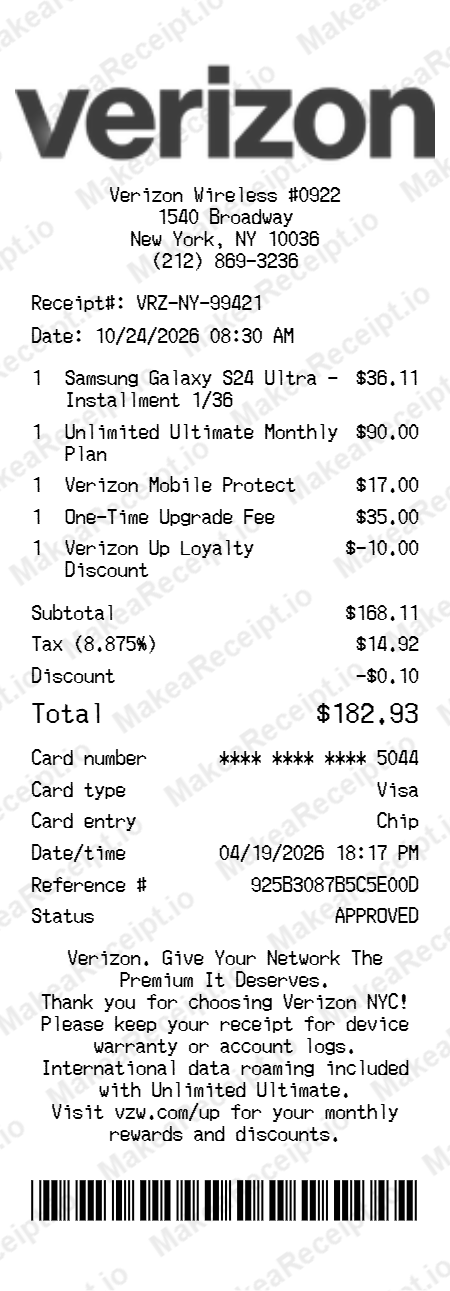 Verizon Receipt
