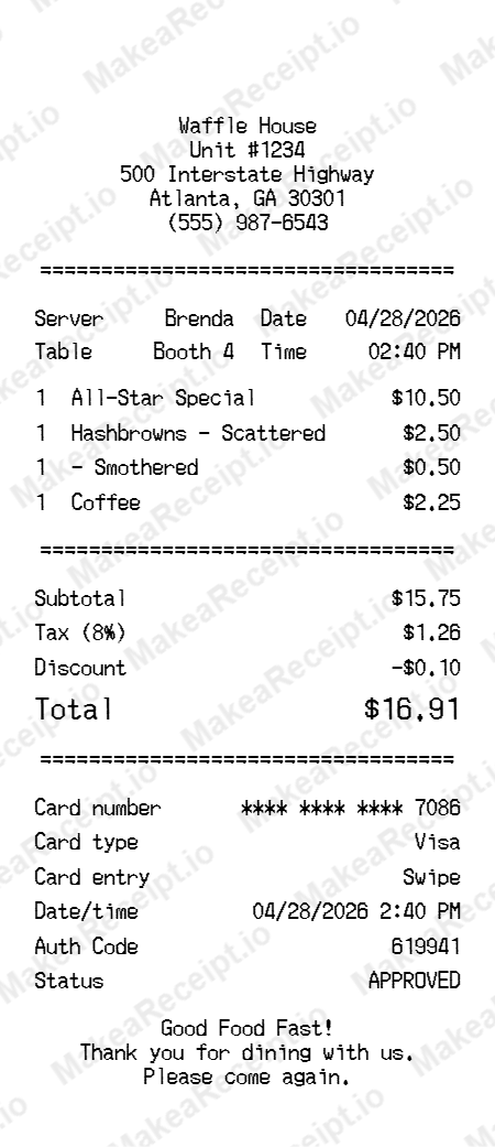 Waffle House Receipt