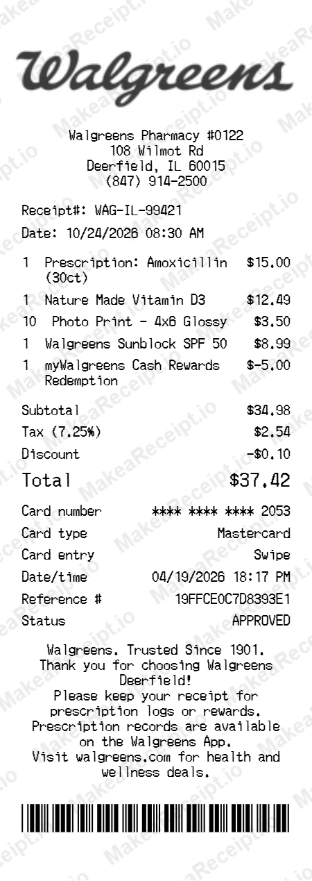 Walgreens Receipt