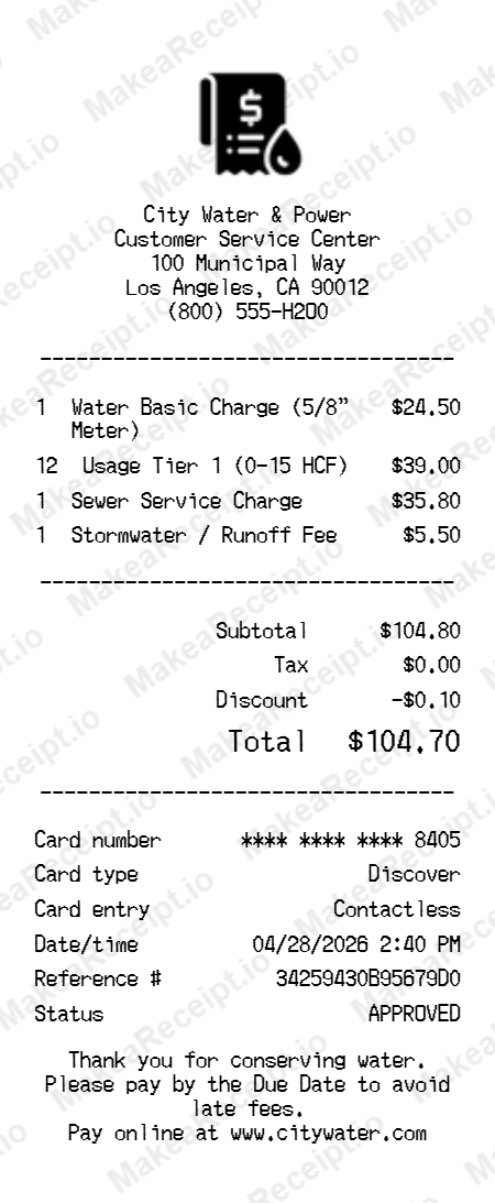 Water Bill Receipt