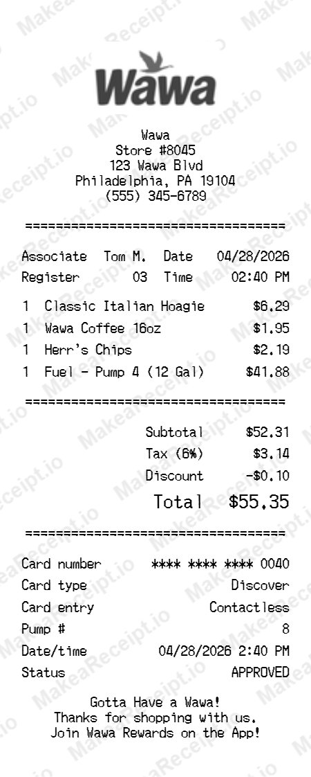 Wawa Receipt