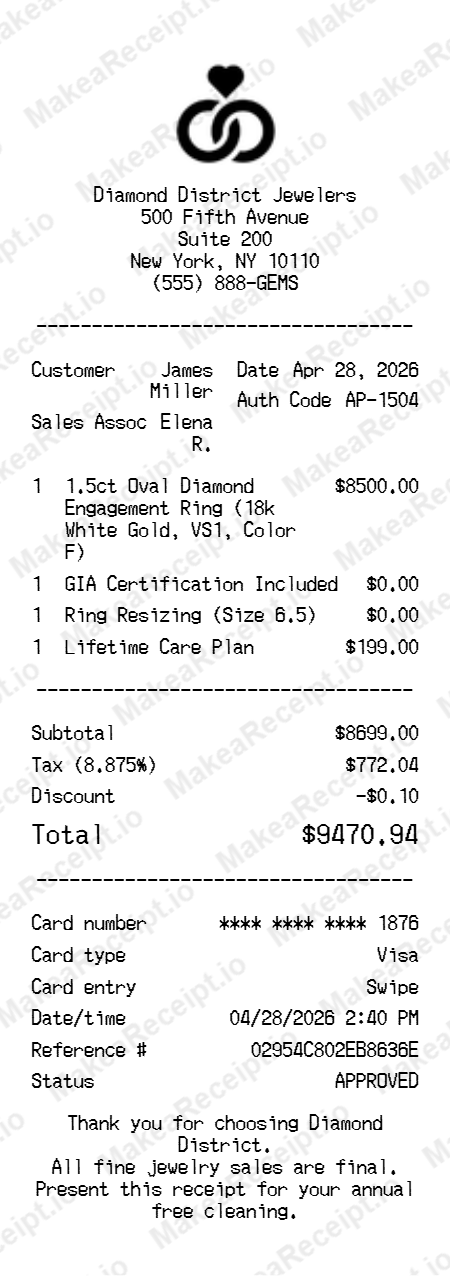 Wedding Ring Receipt