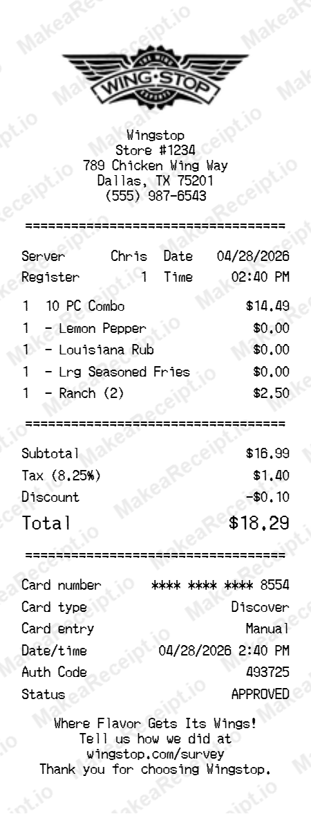 Wingstop Receipt